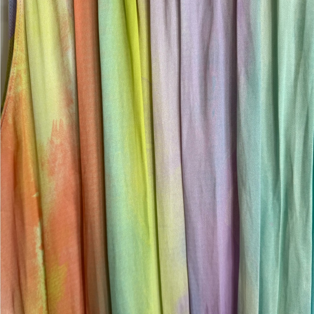 Current Air Los Angeles Cara Pleated Mini Dress Rainbow ๐ Tiered Drop Waist L - Picture 10 of 15